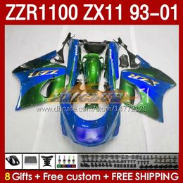 OEM Body Kit voor Kawasaki Ninja ZX-11 R ZZR1100 93-01 ZX 11 R 11R ZX11R 93 94 95 95 96 01 165NO.90 ZX11 R ZZR-1100 ZZR 1100 CC ZX-11R 1997 1998 1999 2000 2001 BLOEM GROEN BLUE GROEN