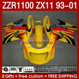 Kit de carrosserie OEM pour KAWASAKI NINJA ZX-11 R ZZR1100 93-01 ZX 11 R 11R ZX11R 93 94 95 96 01 165No.101 stock jaune ZX11 R ZZR-1100 ZZR 1100 CC ZX-11R 1997 1998 1999 2000 20 01 Carénage