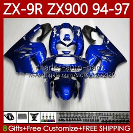 Kit de carrosserie OEM pour KAWASAKI NINJA ZX-9R ZX900 ZX 9R 9 R 900 CC 1994 1995 1996 1997 Carrosserie 100No.102 ZX9 R ZX900C Bleu brillant 900CC ZX-900 94-97 ZX9R 94 95 96 97 Carénage MOTO