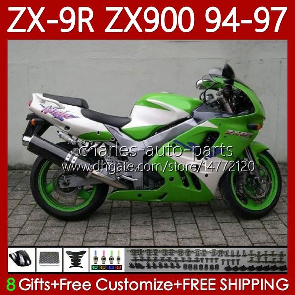 OEM Body Kit para Kawasaki Ninja ZX-9R ZX900 ZX 9R 9 R 900 CC 1994 1995 1996 1997 Bodywork 100NO.90 ZX9 R ZX900C 900CC ZX-900 94-97 ZX9R 94 95 96 97 Moto Carnatur White Green
