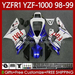 Kit de carrocería OEM para YAMAHA YZF-1000 YZF-R1 YZF 1000 CC R 1 1998 1999 2000 2001 Blanco azul Carrocería 82No.113 YZF R1 1000CC 98-01 YZF1000 YZFR1 98 99 00 01 Carenado de motocicleta