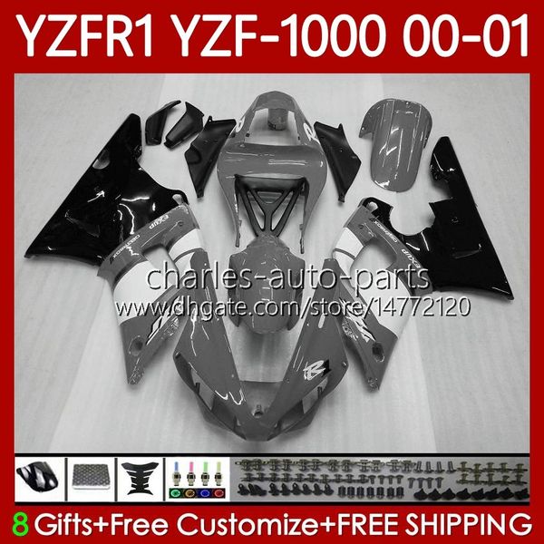 Kit de carrosserie OEM pour YAMAHA YZF-1000 YZF-R1 YZF 1000 CC R 1 2000 2001 2002 2003 Carrosserie 83No.129 YZF R1 1000CC 00-03 YZF1000 YZFR1 00 01 02 03 Carénage de moto noir gris