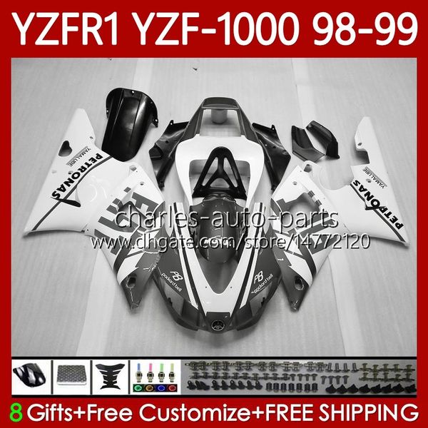 Kit de carrosserie OEM pour YAMAHA YZF-1000 YZF-R1 YZF 1000 CC R 1 1998 1999 2000 2001 Carrosserie 82No.126 YZF R1 1000CC 98-01 YZF1000 YZFR1 Gris Blanc 98 99 00 01 Carénage de moto