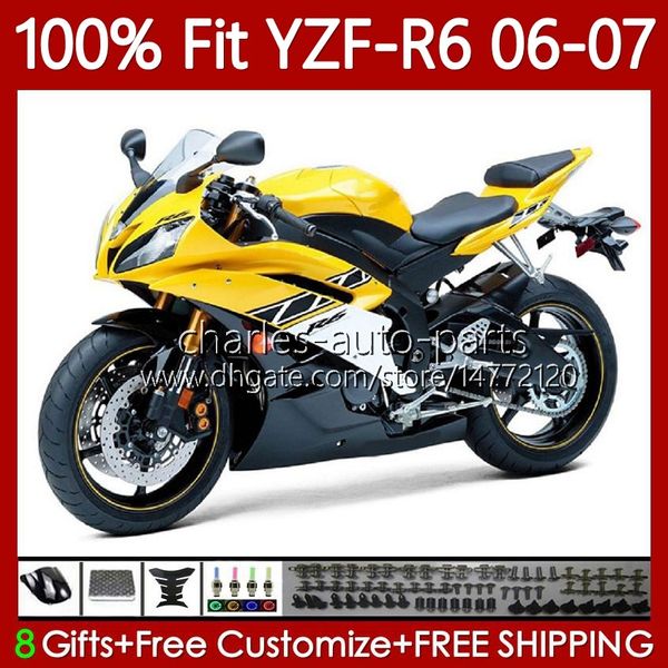 Kit de carrosserie OEM pour YAMAHA YZF R 6 600 CC YZF600 YZF-R6 2006 2007 Carrosserie MOTO 98No.94 YZF R6 YZF-600 2006-2007 Jaune noir blanc 600CC YZFR6 06 07 Carénage de moulage par injection 100% Fit