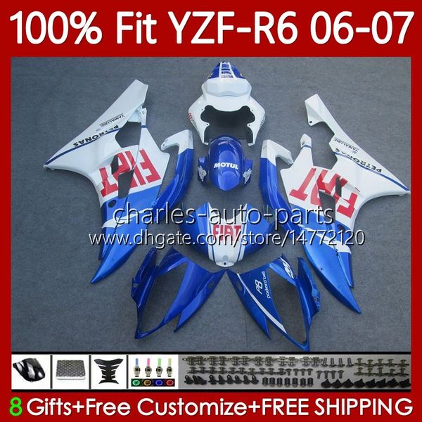 Kit de carrosserie OEM pour YAMAHA YZF R 6 600 CC YZF600 YZF-R6 2006 2007 Carrosserie MOTO 98No.95 YZF R6 YZF-600 Blanc bleu 2006-2007 600CC YZFR6 06 07 Carénage moulé par injection 100% Fit