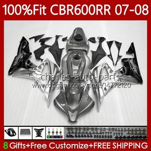 OEM-bodys voor HONDA CBR 600 RR CC F5 600CC 2007 2008 Carrosserie 70NO.133 CBR600 RR CBR 600RR 600F5 CBR600RR 07 08 CBR600F5 GRADY SILVERY 2007-2008 Injectie Vormballen