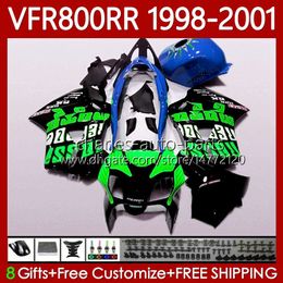 Cuerpos OEM para HONDA VFR 800RR 800 CC RR Interceptor 1998-2001 128No.150 VFR-800 VFR800 RR VFR800RR Verde Repsol 98 99 00 01 800CC VFR800R 1998 1999 2000 2001 Kit de carenado