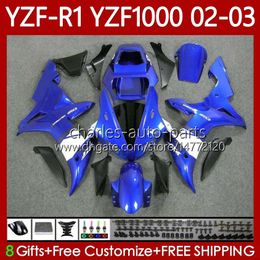 Carrosseries OEM pour YAMAHA YZF R 1 1000 CC YZF-1000 YZF-R1 2002 2003 2000 2001 Carrosserie bleu usine 90No.107 YZF R1 1000CC 2000-2003 YZF1000 YZFR1 02 03 00 01 Carénage de moto