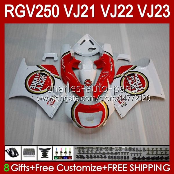 Kit de carrosseries OEM pour SUZUKI 250CC RGV250 SAPC VJ21 RGV250 RGV-250CC 88 89 Carrosserie 21HC.8 RGVT-250 RGV-250 Panneau RGVT RGV 250 CC 1988 1989 Kit complet de carénages rouge lucky stock