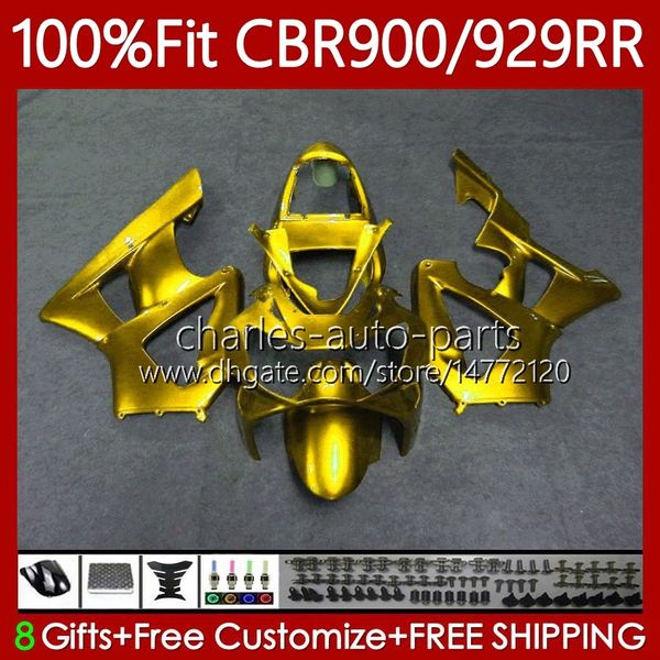 Carrosserie OEM pour HONDA CBR900 CBR929 RR 900CC 929CC 2000 2001 68No.142 CBR 900 929 RR CC CBR929RR 00-01 CBR900RR CBR 929RR 900RR 00 01 Kit de carénage d'injection doré clair