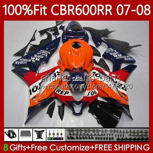 Carrocería OEM para HONDA Stock Repsol CBR600 RR F 5 CBR 600RR 2007-2008 Cuerpo 70No.144 CBR 600 RR CC F5 600CC CBR600RR 07 08 600F5 CBR600F5 2007 2008 Molde de inyección Carenado