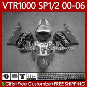 Carrosserie OEM pour HONDA VTR RTV 1000 RC51 00-06 Bodys 123No.138 SP1 SP2 VTR1000 RTV1000 00 01 02 03 2004 Gris noir 2005 2006 VTR-1000 2000 2001 2002 2003 04 05 06 Carénage