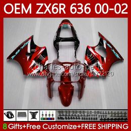 Carrosserie OEM pour KAWASAKI NINJA ZX-6R ZX-636 ZX-600 ZX 6R 600 CC Rouge perle 6 R 2000-2002 133No.206 ZX 636 600CC ZX636 ZX6R 00 01 02 ZX600 2000 2001 2002 Carénage d'injection