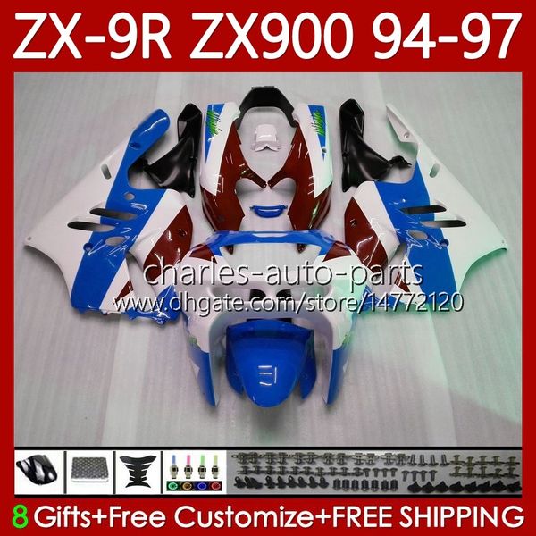 Carrosserie OEM pour KAWASAKI NINJA ZX-9R ZX 9R 9 R 900 CC ZX-900 1994-1997 Bodys 100No.119 ZX9 R ZX900 ZX900C 1994 1995 1996 1997 900CC ZX9R 94 95 96 97 Kit de carénage Rouge bleu blanc