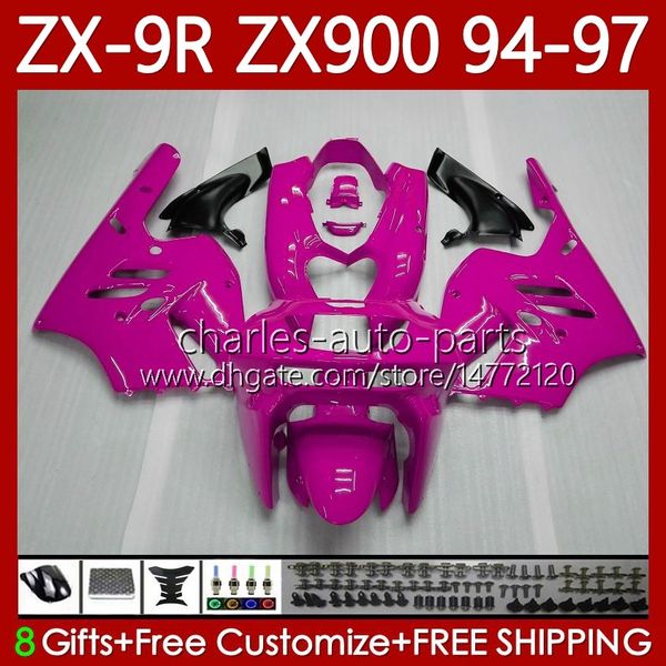 Bodywork OEM pour Kawasaki Ninja ZX-9R ZX 9R 9 R 900 CC ZX-900 ROSE GLOSSY 1994-1997 BODYS 100NO.128 ZX9 R ZX900 ZX900C 1994 1996 1996 1997 900cc ZX9R 94 95 96 97 Kit de kit de fairing