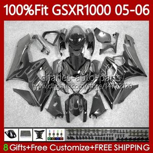 Carrosserie OEM pour SUZUKI GSXR-1000 GSXR 1000 CC GSXR1000 Flammes grises 2005 2006 Corps 122No.140 K5 1000CC 2005-2006 GSX R1000 GSX-R1000 05 06 Kit de carénage de moulage par injection