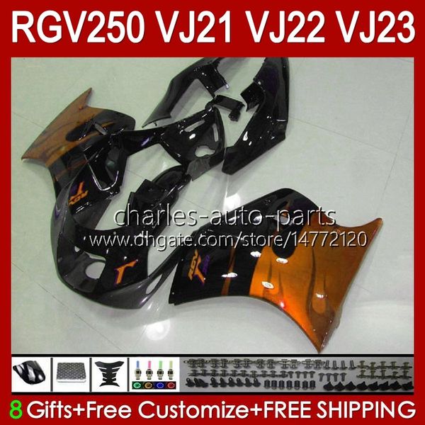 Carrosserie OEM pour SUZUKI RGV250 VJ21 RGVT RGV 250CC 250 CC 88 89 Corps 21HC.174 flammes orange RGV-250CC RGV-250 VJ-21 Panneau RGVT-250 VJ 21 RGV250C SAPC 1988 1989 Kit de carénage