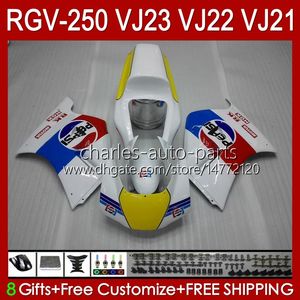 Carrocería OEM para SUZUKI RGVT RGV 250 CC RGV250 SAPC VJ23 blanco brillante Carenado RGV-250CC Cuerpo 107HC.70 RGVT-250 VJ 23 RGV-250 Panel 97 98 RVG250 250CC 1997 1998 Kit de carenado