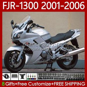 Carrosserie OEM pour Yamaha Fjr-1300 Fjr 1300 A CC Gloss Silver FJR1300A 01-06 Moto Bodys 106NO.29 FJR1300 01 01 03 04 05 06 FJR-1300A 2001 2002 2003 2004 2006 Kit de carénage 2006