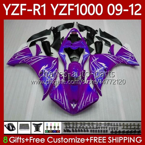 OEM carrocería para Yamaha YZF R1 1000 CC YZF1000 YZF-R1 2009 2010 2011 2012 Moto Purple Flames Bodys 92No.90 YZF-1000 YZF R 1 1000CC 2009-2012 YZFR1 09 10 11 12 Kit de carenado