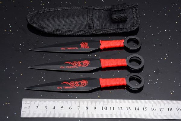 OEM China Dragon 3pcs / set Cuchillo de hoja fija 3Cr13Mov Táctico Camping Caza Supervivencia Cuchillo de bolsillo Utilidad militar EDC Herramientas Funda de nylon