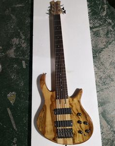 OEM Custom 6 snaren nek-thru-body elektrische basgitaar met zwarte hardware, 24 frets, kan worden aangepast