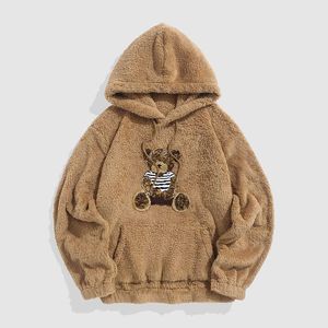 OEM aangepast ontwerp schattig berenpatroon pullover zwaar gewicht pluizig teddy hoodie handdoek chenille borduurwerk heren winter hoodies