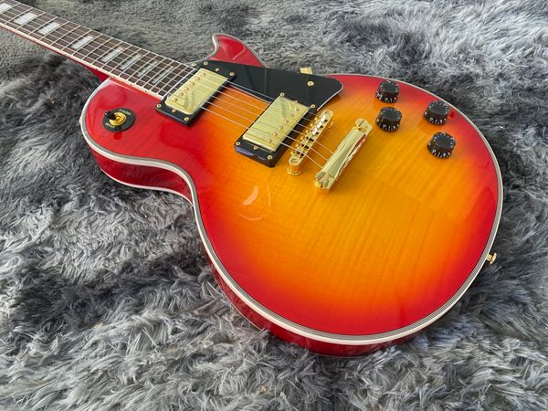 Guitare électrique OEM Gib custom Cherry sunburst couleur Gold hardware Table en érable flammé