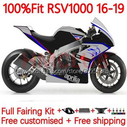 Carénages OEM pour Aprilia RSV4 RSV1000R RSV 1000 RSV-1000 R 16-19 Carrosserie 162No.119 RSV1000 R RR 16 17 18 19 RSV1000RR 2016 2017 2018 2019 Moule à injection Corps bleu argent