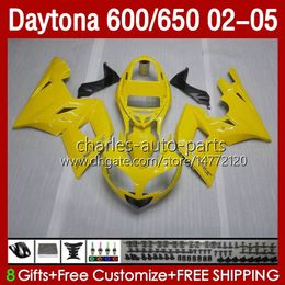 Carénages OEM pour Daytona 600CC 650CC 650 600 CC Daytona650 2002 2003 2004 2005 Carrosserie 132No.220 Daytona600 2002-2005 Daytona 600 02 03 04 05 ABS Body Kit Stock Jaune