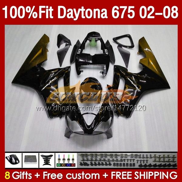 Carénages OEM pour Daytona675 2002 2003 2004 2005 2006 2007 2008 Carrosserie 148No.68 Daytona 675 R CC 675R 02 03 04 05 06 07 08 675CC 02-08 Kit de carénage d'injection flammes dorées