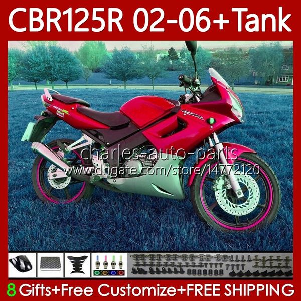 Carénages OEM Pour HONDA CBR-125 CBR 125 R CC 02-06 Carrosserie 124No.120 CBR Argent Rouge 125R 125CC CBR125R 2002 2003 2004 05 06 CBR125RR CBR-125R 02 03 04 2005 2006 Corps + Réservoir