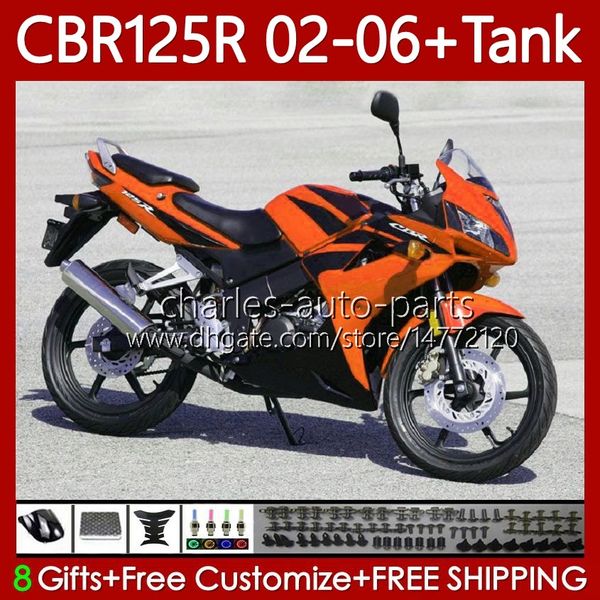 Carénages OEM Pour HONDA CBR-125 CBR 125 R CC 02-06 Carrosserie 124No.136 CBR 125R 125CC CBR125R 2002 2003 2004 05 06 Blk Orange CBR125RR CBR-125R 02 03 04 2005 2006 Corps + Réservoir