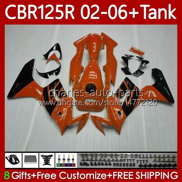 Carénages OEM Pour HONDA CBR-125 CBR 125 R CC 02-06 Carrosserie 124No.113 CBR Blk Orange 125R 125CC CBR125R 2002 2003 2004 05 06 CBR125RR CBR-125R 02 03 04 2005 2006 Corps + Réservoir