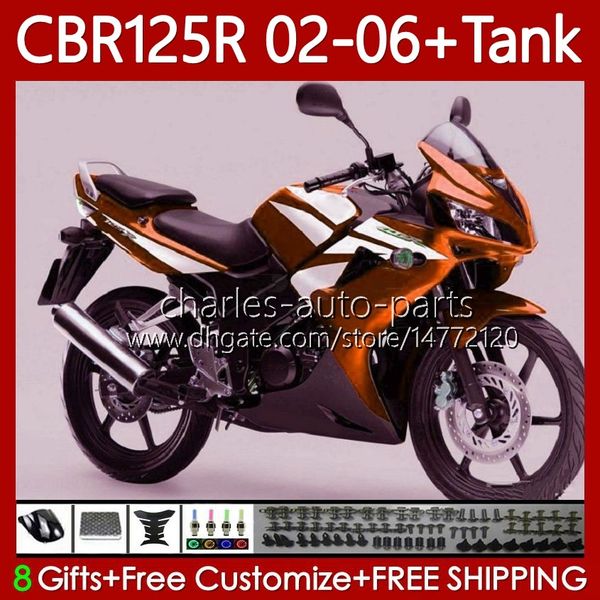 Carénages OEM Pour HONDA CBR-125 CBR 125 R CC 02-06 Carrosserie 124No.127 CBR 125R 125CC CBR125R Nouveau orange 2002 2003 2004 05 06 CBR125RR CBR-125R 02 03 04 2005 2006 Corps + Réservoir