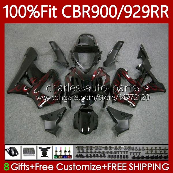 Carenados OEM para HONDA CBR900 CBR929 RR 900CC 929CC 2000 2001 Cuerpo Llamas rojas 68No.104 CBR 929RR 900RR 900 929 RR CC CBR929RR 00 01 CBR900RR 00-01 Carrocería de inyección