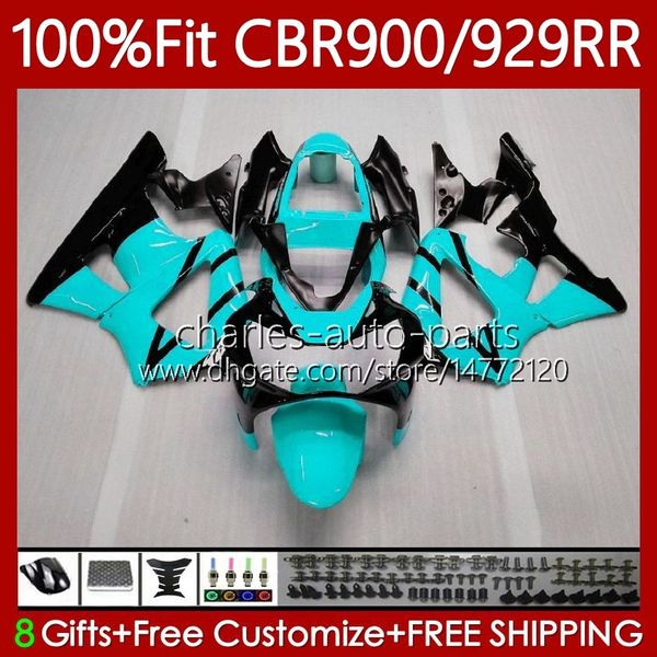 Carénages OEM pour HONDA CBR900 CBR929 RR 900CC Cyan noir 929CC 2000 2001 Corps 68No.85 CBR 929RR 900RR 900 929 RR CC CBR929RR 00 01 CBR900RR 00-01 Carrosserie d'injection