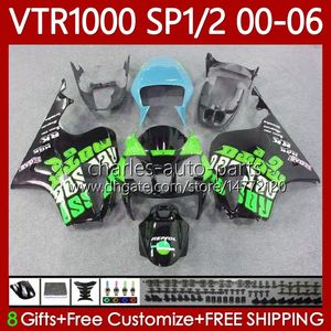 OEM-vogels voor HONDA VTR RTV 1000 VTR1000 2000 2001 2002 2003 04 05 06 Lichaam 123NO.183 RC51 SP1 GROENE BLACK RTV1000 00-06 SP2 VTR-1000 00 01 02 03 2004 2005 2006 Carrosserie