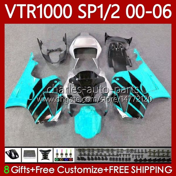 Carénages OEM pour HONDA VTR RTV 1000 VTR1000 2000 2001 2002 2003 Cyan Noir 04 05 06 Corps 123No.188 RC51 SP1 RTV1000 00-06 SP2 VTR-1000 00 01 02 03 2004 2005 2006 Carrosserie