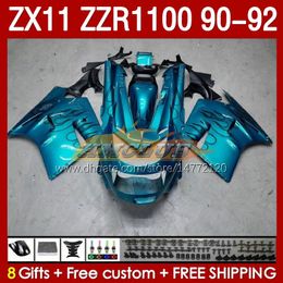 OEM-kuipen voor Kawasaki Ninja Zzr1100 ZX 11 R 11R 1990-1992 Body 164No.57 ZX-11 R ZZR 1100 CC ZX-11R ZZR-1100 ZX11R 90 91 92 ZX11 R 1990 1990 1991 1992 BAIRE KIT CYAN ZWART BLK BLK BLK BLK BLK BLK BLK BLK BLK BLK BLK BLK