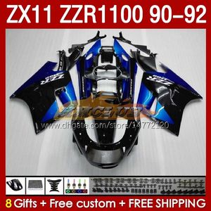 OEM-kuipen voor Kawasaki Ninja Zzr1100 ZX 11 R 11R 1990-1992 Body 164No.80 ZX-11 R ZZR 1100 CC ZX-11R ZZR-1100 ZX11R 90 91 92 ZX11 R 1990 1990 1991 1992 Beurs metal blauw