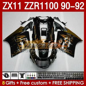 OEM-kuipen voor Kawasaki Ninja Zzr1100 ZX 11 R 11R 1990-1992 Body 164No.75 ZX-11 R ZZR 1100 CC ZX-11R ZZR-1100 ZX11R 90 91 92 ZX11 R 1990 1990 1990 1991 1992 1992 Beurs Gouden vlammen