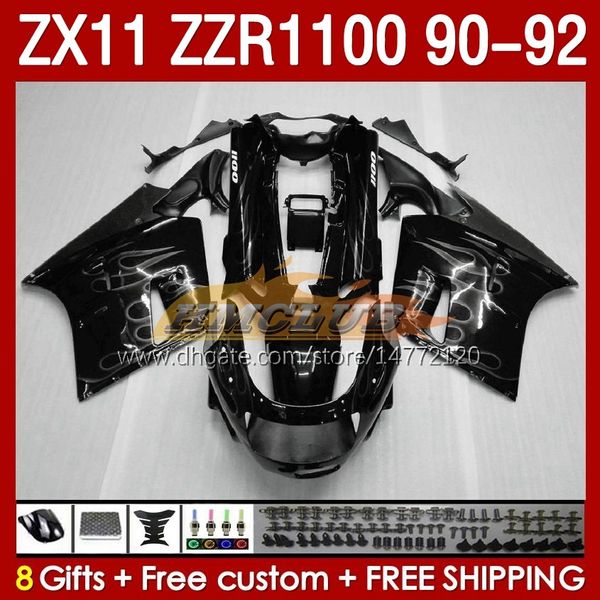 Carénages OEM pour KAWASAKI NINJA ZZR1100 ZX 11 R 11R 1990-1992 Corps 164No.76 ZX-11 R ZZR 1100 CC ZX-11R ZZR-1100 ZX11R 90 91 92 ZX11 R 1990 1991 1992 Kit de carénage flammes grises