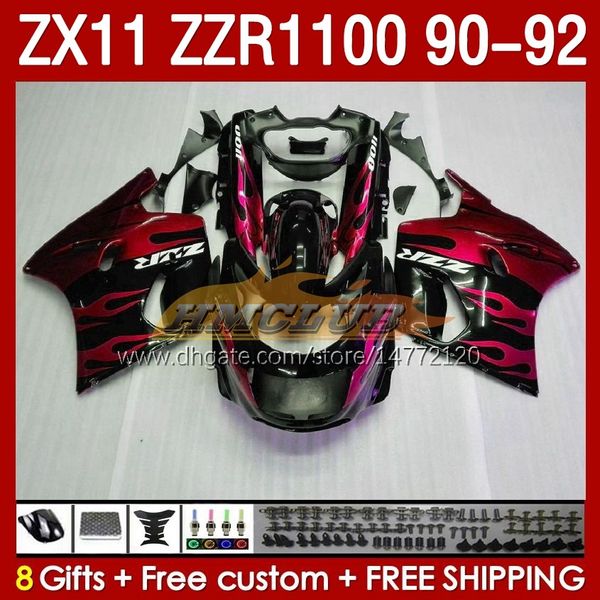 Carénages OEM pour KAWASAKI NINJA ZZR1100 ZX 11 R 11R 1990-1992 Corps de flammes rouges 164No.84 ZX-11 R ZZR 1100 CC ZX-11R ZZR-1100 ZX11R 90 91 92 ZX11 R 1990 1991 1992 Kit de carénage