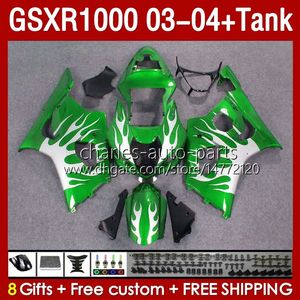 OEM-kuipen voor Suzuki GSXR-1000 K 3 GSXR 1000 CC K3 03 04 BODYS 147NO.193 GSX-R1000 1000CC GSXR1000 03-04 GSX R1000 2003 2004 Injectie Mot Keer Tank Green Flames