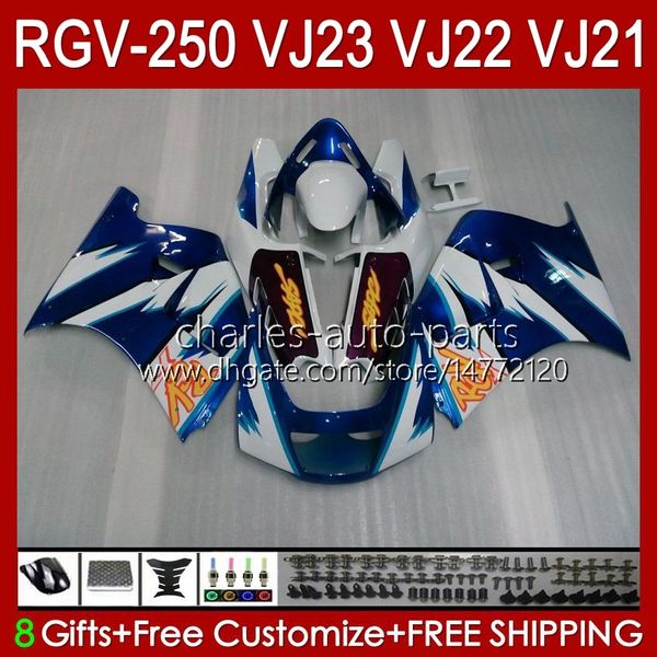 Carénages OEM pour SUZUKI RGV250 SAPC VJ23 RVG250 250CC VJ 23 Cowling RGV-250CC 97 98 Carrosserie 107HC.2 RGV-250 Panel RGVT-250 RGVT RGV 250 CC 1997 1998 Bodys bleu blanc brillant