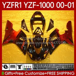 Carenados OEM para YAMAHA Red Flames YZF-R1 YZF1000 YZF R 1 1000 CC YZFR1 00 01 02 03 Carrocería 83No.109 YZF R1 1000CC 2000 2001 2002 2003 YZF-1000 00-03 Kit de carrocería de motocicleta