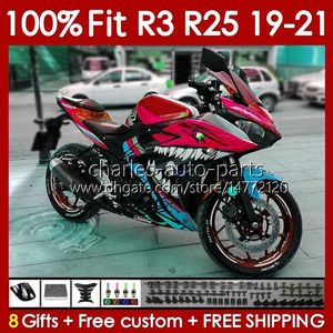 Carénages OEM pour Yamaha YZF R 3 25 YZFR3 YZFR25 2019 2020 2021 Corps 141No.79 100% Fit YZF-R3 YZF-R25 2019-2021 Cadre R3 R25 19 20 21 Kit de carrosserie de moule d'injection requin rouge blk