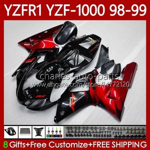 Carénages OEM pour YAMAHA YZF-R1 YZF1000 YZF R 1 1000 CC YZFR1 98 99 00 01 Carrosserie 82No.97 YZF R1 1000CC 1998 1999 2000 2001 YZF-1000 98-01 Kit de carrosserie de flammes rouges pour moto