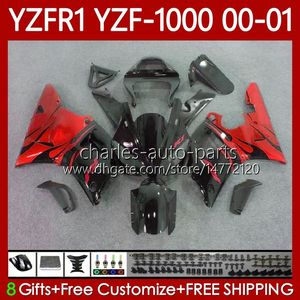 Carénages OEM pour YAMAHA YZF-R1 YZF1000 YZF R 1 1000 CC YZFR1 00 01 02 03 Carrosserie 83No.91 YZF R1 1000CC 2000 2001 2002 2003 YZF-1000 00-03 Kit de carrosserie de moto Flammes rouges